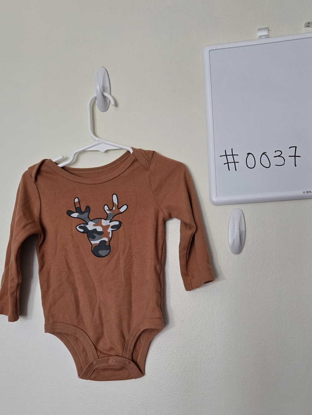 Lullaby 18M Rust Long-Sleeve Baby One-Piece Bodysuit with Camouflage Deer #0037